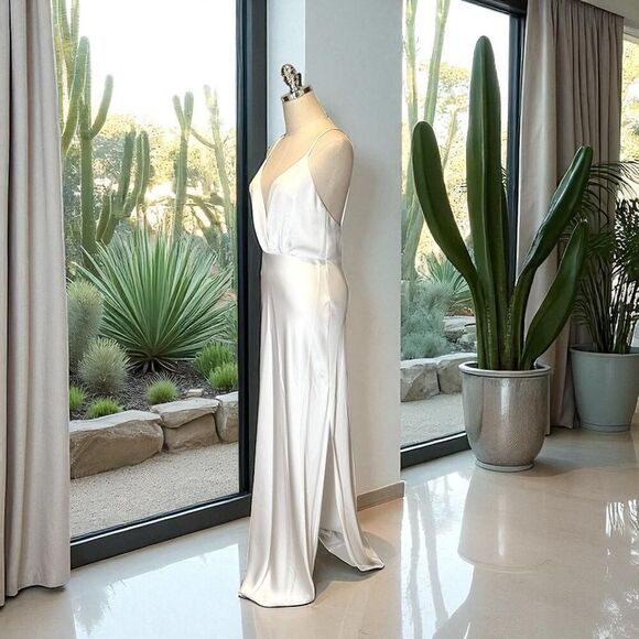 NWT Ramy Brook $595 Vick V-Neck Satin Gown Ivory Size 6 – Drained V-Neck, Open B - Picture 5 of 12